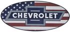 Chevrolet American Flag Oval Embossed Metal Sign Man Cave Garage Brand New