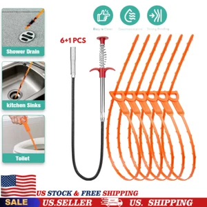 7 Pack 25inch Drain Clog Remover Tool, Drain Cleaner Sticks Hair Clog Remover US - Picture 1 of 9