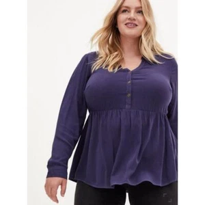 1 x camicetta babydoll TOP swing alta tunica bassa blu viola blu foschia torrida NUOVA - Foto 1 di 11