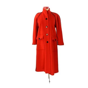 70s Vintage Bright Red Blanket Stitch Coat For Women 100% Wool Mandarin Collar 6 - Picture 1 of 7