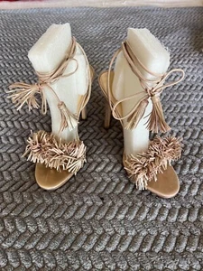 IVANKA TRUMP Gold Tan FRINGE WRAP SANDALS SIZE 10 - Picture 1 of 4