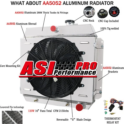 For 49~54 CHEVY BEL CAR AIR SEDAN COUPE V8 3 Row Aluminum Radiator+Shroud Fan US Foto 1 de 4