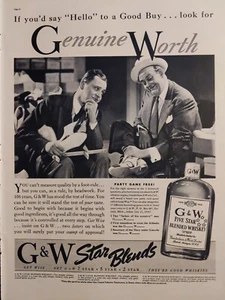 Pubblicità stampa d'epoca G&W Whisky misti 1938 pre seconda guerra mondiale - Foto 1 di 1