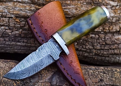 SHARD®™ CUSTOM HAND FORGED Damascus Steel EDC Mini Neck Survival Knife W/Sheath - Image 1 of 4