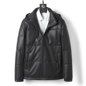 Winter Men's Genuine Leather Down Jacket Sheepskin Hooded Thickened Warm Jacket