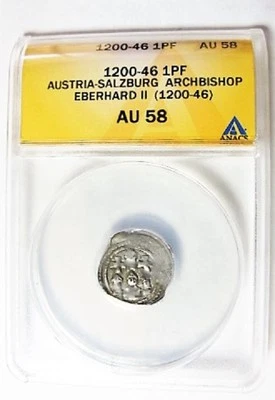 1200-46 1 PFENNIG AUSTRIA SALSBURG ARCHBISHOP EBERHARD 11 ANACS AU58 FINEST EVER - Image 1 of 3