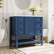 36" Bathroom Vanity w/Sink Combo,One Cabinet and Three Drawers, Solid Wood Blue