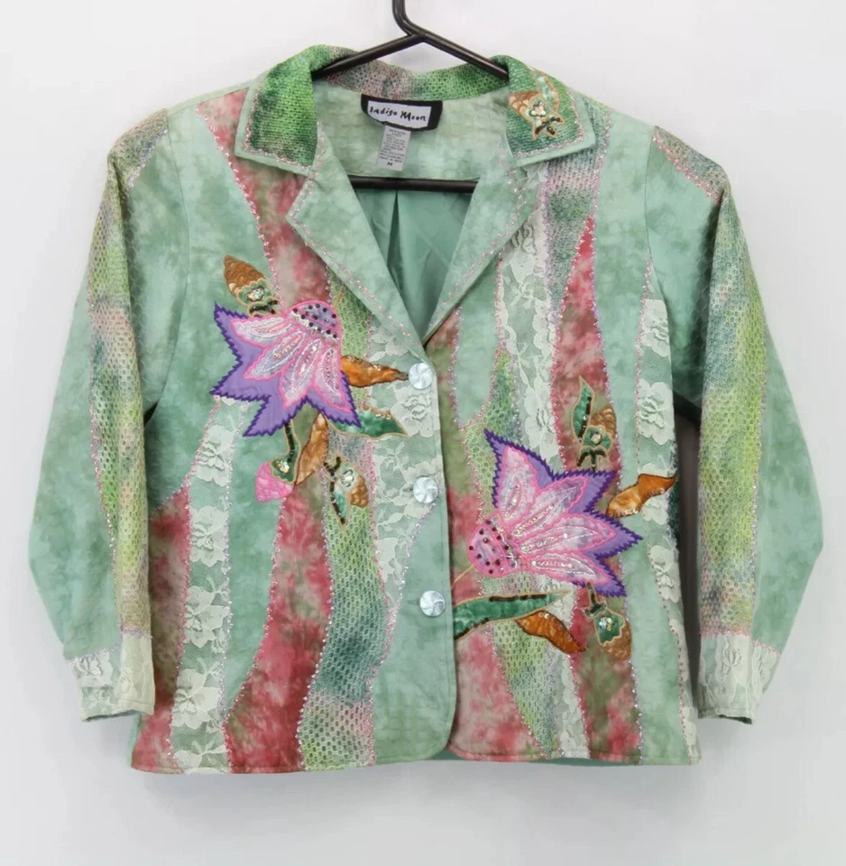 Indigo Moon Embroidered Jacket Size Medium Women Button Front Multicolor Floral - Image 1 of 4