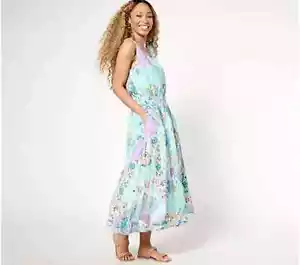 Denim & Co. Canyon Retreat Printed Back Midi Dress Pale Turquoise L A662432 - Picture 1 of 1