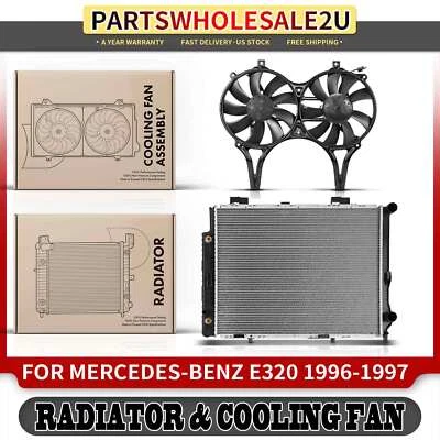 2x Aluminum Radiator & Cooling Fan Assembly Kit for Mercedes-Benz E320 1996-1997 - Image 1 of 4