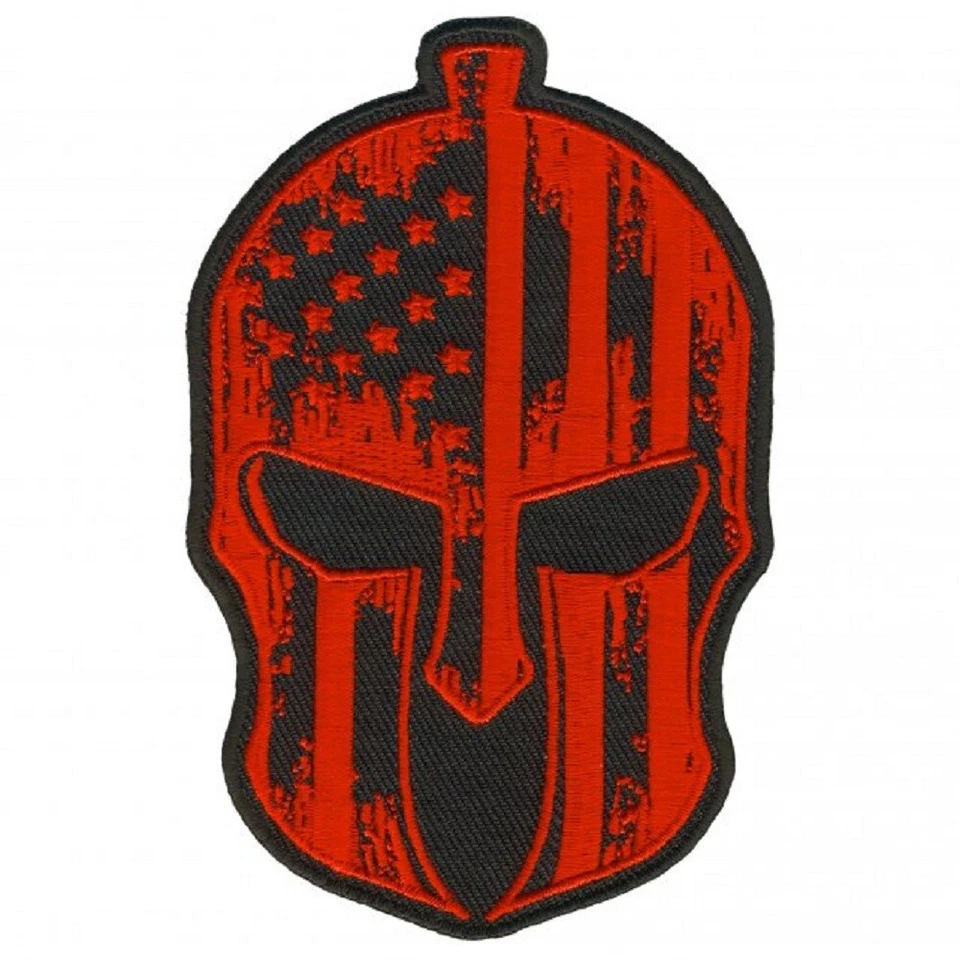 SPARTAN WARRIOR RED Flag LARGE PATCH - Skull Shape USA Flag, patch - 7.5" x 12" - Image 1 of 1