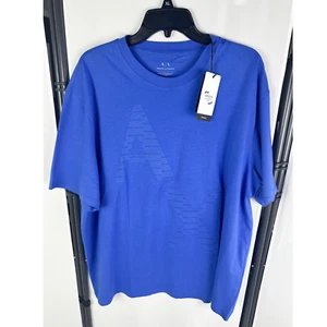 Armani Exchange Camicia Uomo Relaxed Fit Logo Manica Corta Blu Taglia XL - Foto 1 di 3