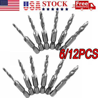 6/12PCS 1/4 Hex Shank SAE Tap Combination Dri...