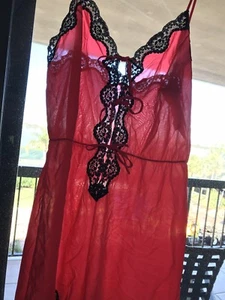 Nylon Babydoll Silky Sheer Vintage Red Antron Lace Komar Nightie Size S USA - Picture 1 of 6