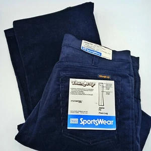 Vintage 70's Sears Thumbs Up Blue Corduroy Flare Jeans 34"Waist X 29"Inseam - Picture 1 of 5