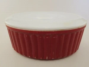 Vintage Mid Century Modern Red Glassware Covered Dish   a4 - Picture 1 of 9