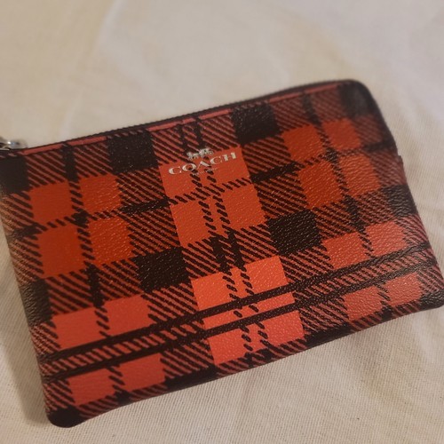 Coach Braccialetto Angolare Zip In Marrone Rosa Rosso Shadow Plaid Ottime Condizioni