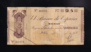 F.C. BANCO DE BILBAO , 25 PESETAS 1936 , MBC- , CAJA DE AHORROS VIZCAINA . - Imagen 1 de 2