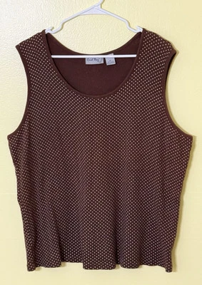 Camiseta sin mangas para mujer Coral Bay Plus 100 % algodón marrón con lunares blancos talla 2X Foto 1 de 4