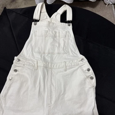 Macacão jeans Abercrombie & Fitch off white Y2K tamanho G bainha crua bolsos de algodão  - Imagem 1 de 4