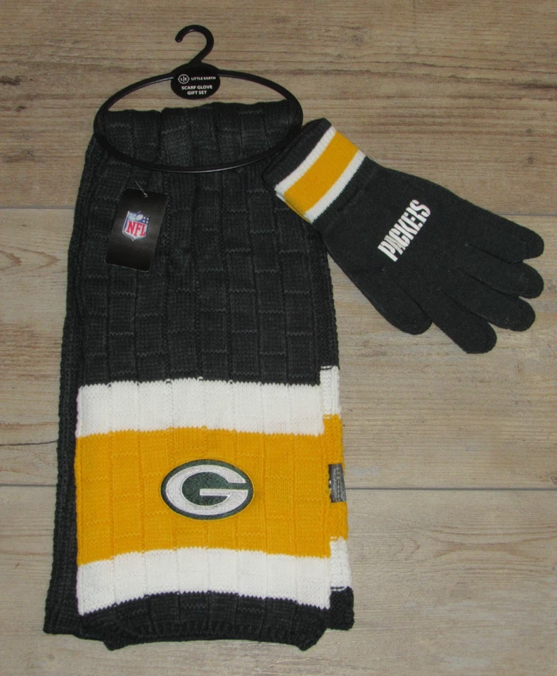 LITTLE EARTH Green Bay Packers NFL Team 64" inch Scarf and Gloves set size Adult
