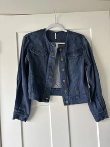 NEW YOUNG FABULOUS & BROKE Dayla Collarless Denim Jacket XS indigo 563tn - Picture 1 of 6