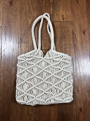 C & C California Macramé Tejido Color Crema Bolso de Hombro Cartera Boho Hippie Foto 1 de 4