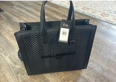 Karl Lagerfeld Paris Black Tote Embroidered Stitch Crossbody Handba $228 - Image 1 of 4