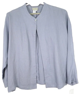 NUEVA BLUSA TÚNICA COLDWATER CREEK para mujer 100 % lino manga larga acero azul 3X Foto 1 de 4
