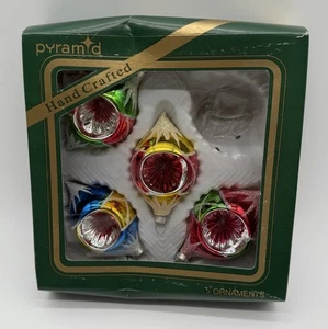Scatola di 4 decorazioni natalizie vintage piramide vetro fumè rotonda a goccia con rientranza - Foto 1 di 4
