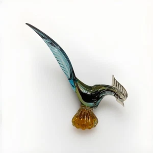"Estatuilla de vidrio de Murano soplado a mano pájaro faisán azul amarillo de colección 10""" - Imagen 1 de 17