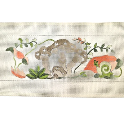 Vtg 29" Mushroom & Snail Garden Hand Painted Needlepoint Canvas Shariane Designs - Image 1 of 4