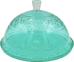 Vintage Anatolia Art Glass Teal Cake Dessert Plate With Heavy Dome Cover - Picture 1 of 11