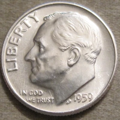 REALLY NICE AS SHOWN - 1959 P ROOSEVELT DIME ** 90% SILVER ** 606 - Image 1 of 4