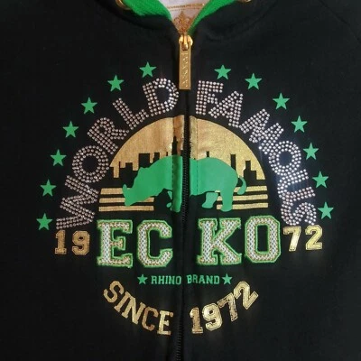 Ecko Rhino Junior Pequeño Negro Verde Dorado Estrás Bling Sudadera con Capucha Logo Y2K Foto 1 de 4
