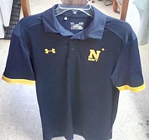 NAVY BEAT ARMY UNDER ARMOUR SMALL HEATGEAR BLUE GOLD 3 BUTTON POLO Cover