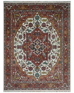 Handgeknüpfter Elfenbein und Rost Antik Traditionell Wolle Vorleger Wohnzimmerteppich - Bild 1 von 65