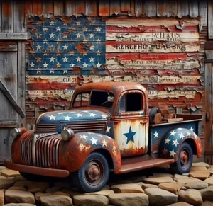 5D Truck Diamond Art Kits for Adults, DIY Full Round Drill American Flag Diamond - Picture 1 of 7
