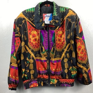 Vintage Pan Asia Women’s Medium Windbreaker Jacket Multicolor Full Zip Retro 90s - Picture 1 of 8
