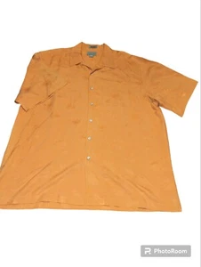 CUTTER & BUCK Men's Short Sleeve Button Up 100% Silk CASUAL orange Size: XL - Picture 1 of 5