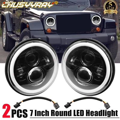 New Pair 7" inch Round LED Headlights Hi-Lo Beam For Jeep CJ5 1959-1982 1983 - Image 1 of 4