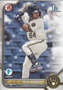 FELIX VALERIO BOWMAN 1ST EDITION PROSPECTS 1ST ROOKIE RC BREWERS #BPPF-128 2022 - Picture 1 of 1