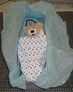 Blanket Flannel Blue Striped Baby Receiving Cotton 27"x27" Bear Lovey & Bib Set - Picture 1 of 4