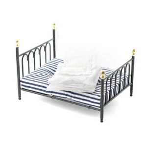 Dolls House Black Cast Iron Double Bed & Bedding Miniature Bedroom Furniture - Picture 1 of 1