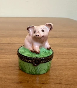 Rochard Limoges Peint Main handbemalte Schmuckschatulle rosa Ferkelgras Frankreich - Bild 1 von 6