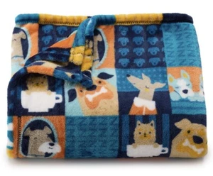 Blue DOG PATCHWORK Pet Puppy Oversized Soft 5x6' THROW BLANKET The Big One NEW - Picture 1 of 1