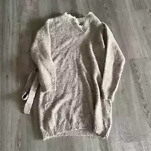 Vestido suéter de punto para mujer Anna Kay beige cuello en V con cordones - L - Imagen 1 de 4