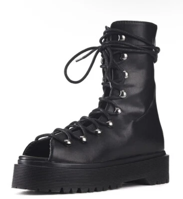 YRU Plataforma Slayr Free Negro Punta Abierta Sandalia Zapato Cuero Vegano Talla 6 Foto 1 de 3