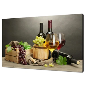 Wine Bottles Glasses Grapes Canvas Print Picture Wall Art Kitchen Decor - Picture 1 of 7