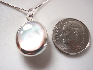 Reversible Genuine Mother of Pearl & Simulated Turquoise 925 Silver Oval Pendant - Picture 1 of 4